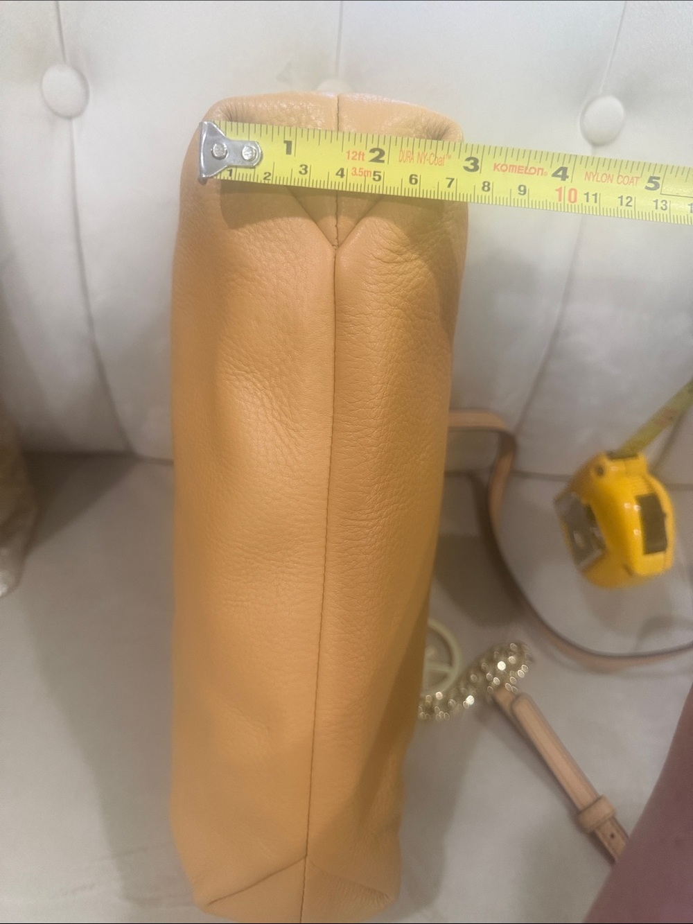 Michael Kors Camel/Tan Leather Crossbody with Gold keychain on the side. - Picture 4 of 8